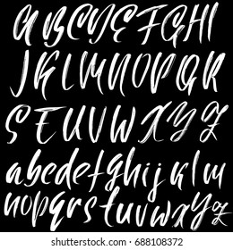 Hand drawn dry brush font. Modern brush lettering. Grunge style alphabet. Vector illustration.