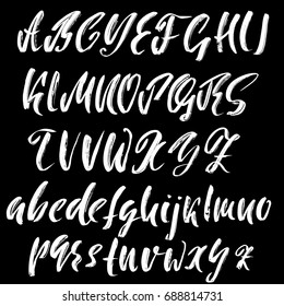 Hand drawn dry brush font. Modern brush lettering. Grunge style alphabet. Vector illustration.