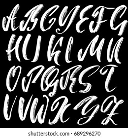 Hand drawn dry brush font. Modern brush lettering. Grunge style alphabet. Vector illustration.