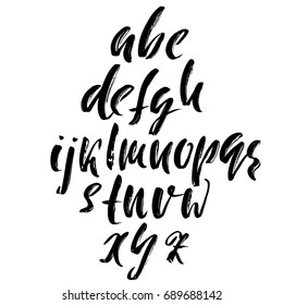 Hand drawn dry brush font. Modern brush lettering. Grunge style alphabet. Vector illustration.