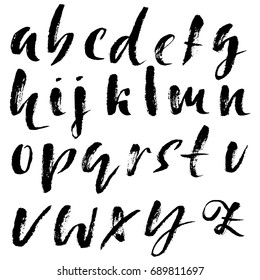 Hand drawn dry brush font. Modern brush lettering. Grunge style alphabet. Vector illustration.