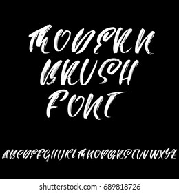 Hand drawn dry brush font. Modern brush lettering. Grunge style alphabet. Vector illustration.