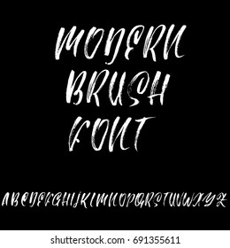 Hand drawn dry brush font. Modern brush lettering. Grunge style alphabet. Vector illustration.
