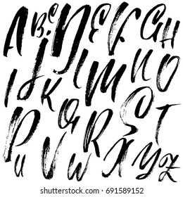 Hand drawn dry brush font. Modern brush lettering. Grunge style alphabet. Vector illustration.