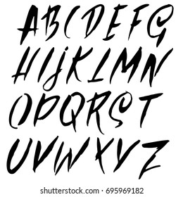 Hand drawn dry brush font. Modern brush lettering. Grunge style alphabet. Vector illustration