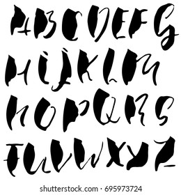 Hand drawn dry brush font. Modern brush lettering. Grunge style alphabet. Vector illustration.