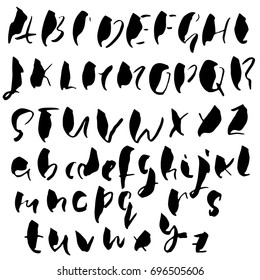 Hand drawn dry brush font. Modern brush lettering. Grunge style alphabet. Vector illustration.