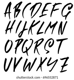 Hand drawn dry brush font. Modern brush lettering. Grunge style alphabet. Vector illustration.