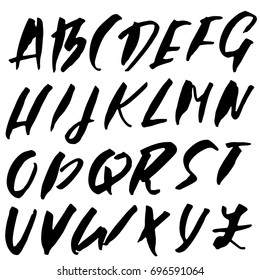 Hand drawn dry brush font. Modern brush lettering. Grunge style alphabet. Vector illustration.