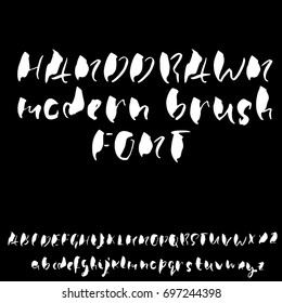 Hand drawn dry brush font. Modern brush lettering. Grunge style alphabet. Vector illustration.