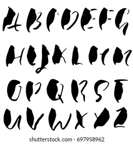 Hand drawn dry brush font. Modern brush lettering. Grunge style alphabet. Vector illustration.