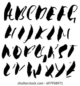 Hand drawn dry brush font. Modern brush lettering. Grunge style alphabet. Vector illustration.