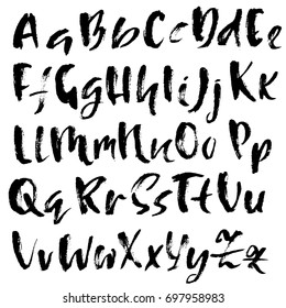 Hand drawn dry brush font. Modern brush lettering. Grunge style alphabet. Vector illustration.