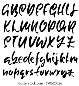 Hand drawn dry brush font. Modern brush lettering. Grunge style alphabet. Vector illustration.