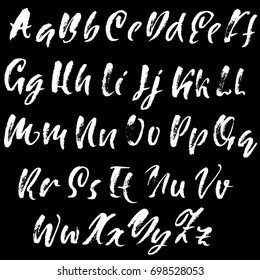 Hand drawn dry brush font. Modern brush lettering. Grunge style alphabet. Vector illustration.