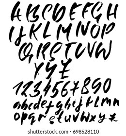 Hand drawn dry brush font. Modern brush lettering. Grunge style alphabet. Vector illustration.