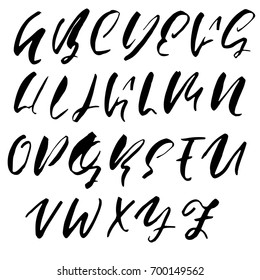 Hand drawn dry brush font. Modern brush lettering. Grunge style alphabet. Vector illustration.