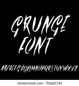 Hand drawn dry brush font. Modern brush lettering. Grunge style alphabet. Vector illustration.