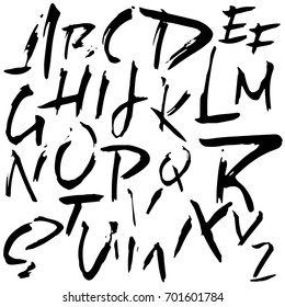 Hand drawn dry brush font. Modern brush lettering. Grunge style alphabet. Vector illustration.