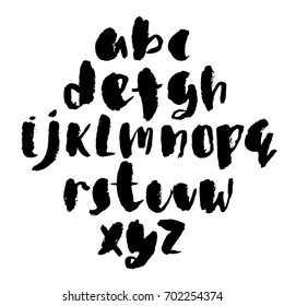 Hand drawn dry brush font. Modern brush lettering. Grunge style alphabet. Vector illustration.