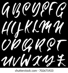 Hand drawn dry brush font. Modern brush lettering. Grunge style alphabet. Vector illustration.