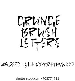 Hand drawn dry brush font. Modern brush lettering. Grunge style alphabet. Vector illustration.