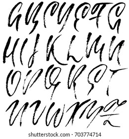 Hand drawn dry brush font. Modern brush lettering. Grunge style alphabet. Vector illustration.