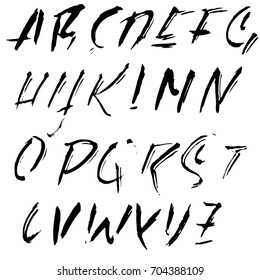 Hand drawn dry brush font. Modern brush lettering. Grunge style alphabet. Vector illustration.
