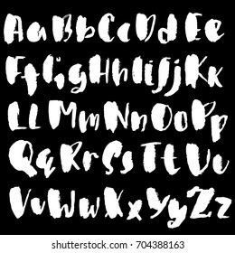 Hand drawn dry brush font. Modern brush lettering. Grunge style alphabet. Vector illustration.