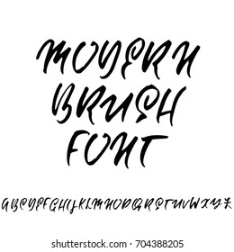 Hand drawn dry brush font. Modern brush lettering. Grunge style alphabet. Vector illustration.