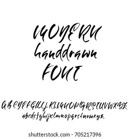 Hand drawn dry brush font. Modern brush lettering. Grunge style alphabet. Vector illustration.