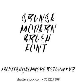 Hand drawn dry brush font. Modern brush lettering. Grunge style alphabet. Vector illustration.
