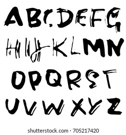 Hand drawn dry brush font. Modern brush lettering. Grunge style alphabet. Vector illustration.