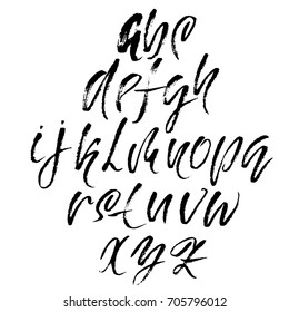 Hand drawn dry brush font. Modern brush lettering. Grunge style alphabet. Vector illustration.
