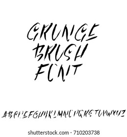 Hand drawn dry brush font. Modern brush lettering. Grunge style alphabet. Vector illustration