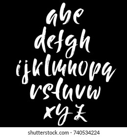 Hand drawn dry brush font. Modern brush lettering. Grunge style alphabet. Calligraphy script. Vector illustration.