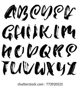Hand drawn dry brush font. Modern brush lettering. Grunge style alphabet. Vector illustration.