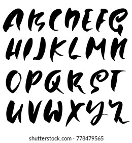 Hand drawn dry brush font. Modern brush lettering. Grunge style alphabet. Vector illustration.