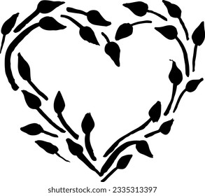 Hand Drawn Dry Brush Leaves Heart Pattern