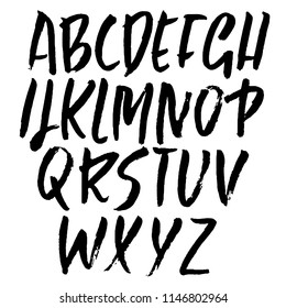 Hand drawn dry brush lettering. Grunge style alphabet. Simple font. Vector illustration.