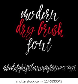 Hand drawn dry brush lettering. Grunge style alphabet. Handwritten font. Vector illustration.