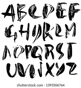 Hand drawn dry brush lettering. Grunge style alphabet. Handwritten font. Vector illustration.