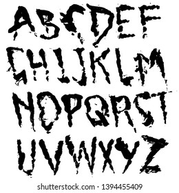 Hand drawn dry brush lettering. Grunge style alphabet. Handwritten font. Vector illustration.