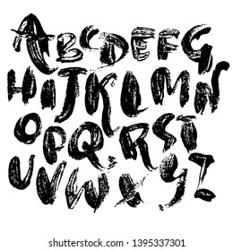 Hand drawn dry brush lettering. Grunge style alphabet. Handwritten font. Vector illustration.