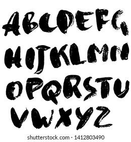 Hand drawn dry brush lettering. Grunge style alphabet. Handwritten font. Vector illustration.