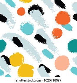 Hand drawn dry brush strokes seamless pattern.