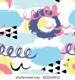 Hand drawn dry brush strokes seamless background. Pattern in pastel colors.
