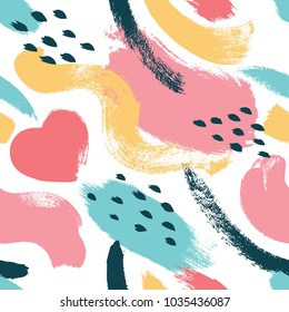 Hand drawn dry brush strokes seamless background. A bright pattern is excellent for fabric, web background, scrapbook, surface textures.
