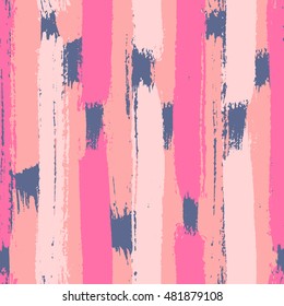 Hand drawn dry brush strokes seamless pattern in pink colors.