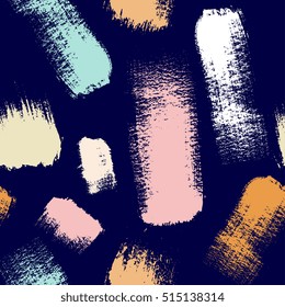 Hand drawn dry brush strokes texture - seamless pattern in trendy bright modern colours. For textile design, wallpaper, background. 